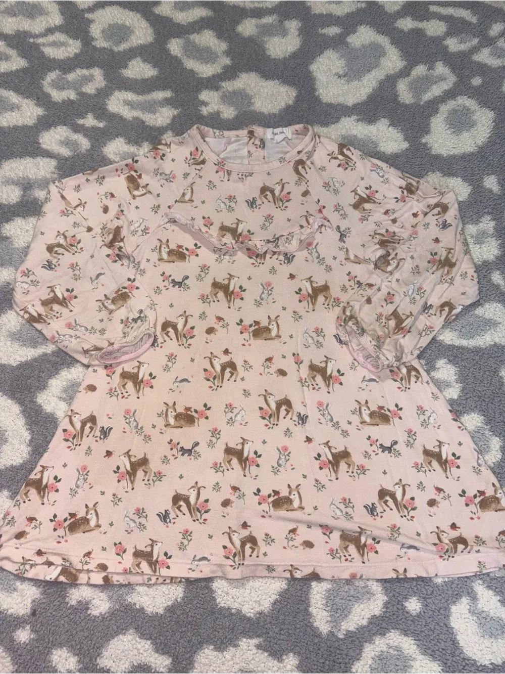 Angel Dear Long Sleeve Bamboo Light Pink Woodland Deer Floral Themed Gown 4T